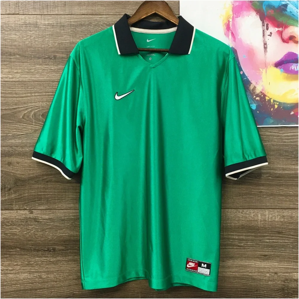 Nike Team Mens Green Dri-Fit Energy Soccer Jersey Polo Shirt Loose Fit Size M